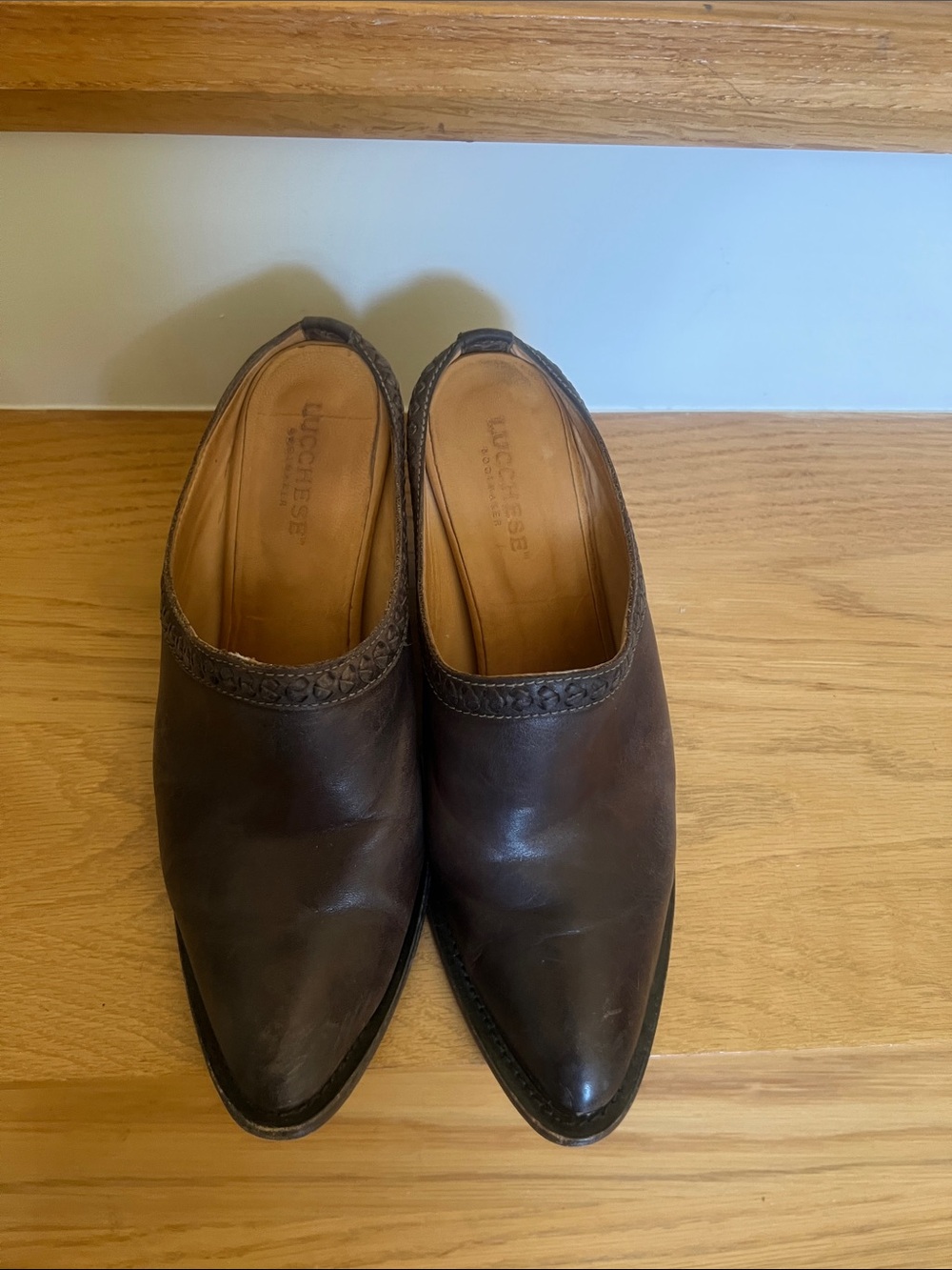 Lucchese Dark Brown Pointed Leather Ankle Slip-Ons